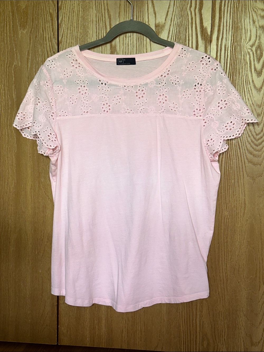 GAP Light Pink Eyelet Yoke Short Sleeve Tee
